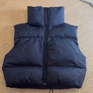 Black Women’s Puffer Vest with High Collar